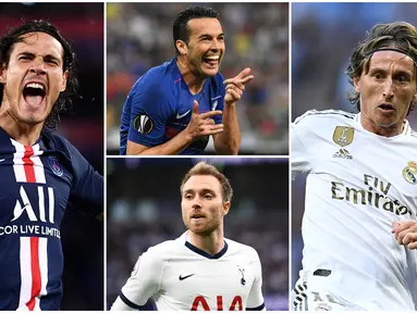 Berikut ini 7 pemain yang kontraknya akan segera berakhir bersama klubnya. Diantaranya adalah Luka Modric, Edinson Cavani dan Christian Eriksen. (Foto Kolase AFP)