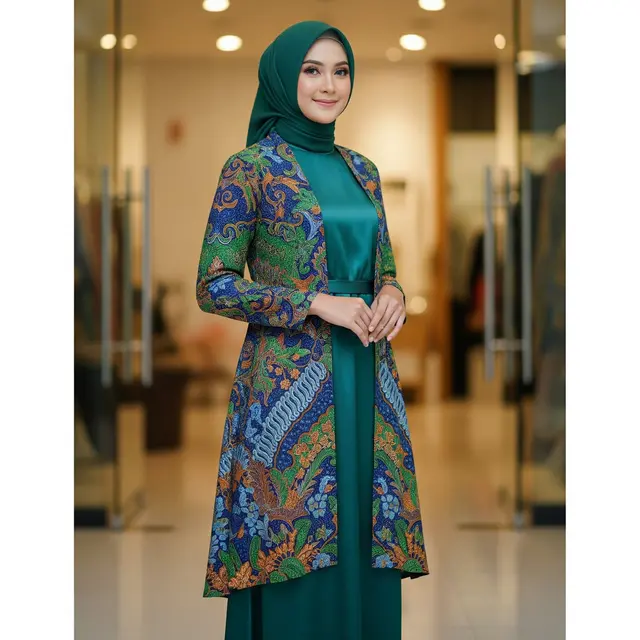 Outer Cardigan Batik Bold + Dress Polos