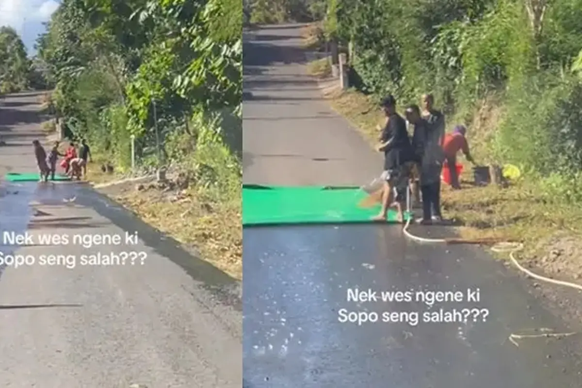 Sopir Truk Dibuat Bingung, Ibu-Ibu Cuek Mencuci Karpet di Tengah Jalan