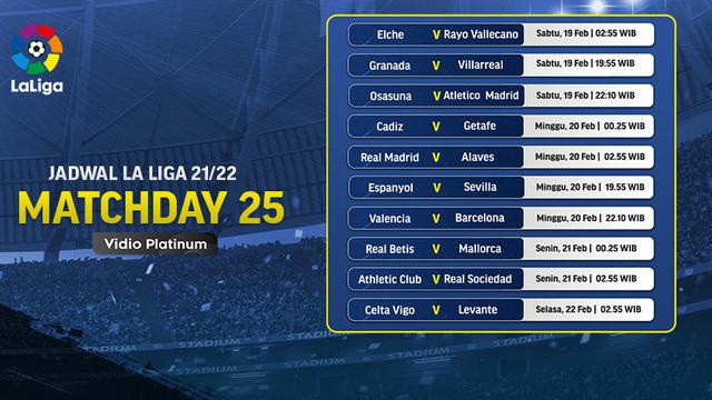Link Live Streaming Liga Spanyol 2021/2022 Matchday 25 di Vidio, 19-22 Februari 2022
