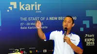 CEO Karir.com Dino Martin saat menjelaskan latar belakang berdirinya karir.com dalam acara pembukaan Karir.com Expo 2015 di Balai Kartini, Jakarta (Liputan6.com)