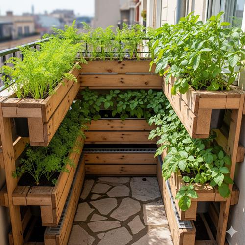 Teras dengan Taman Vertikal dari Kayu Palet