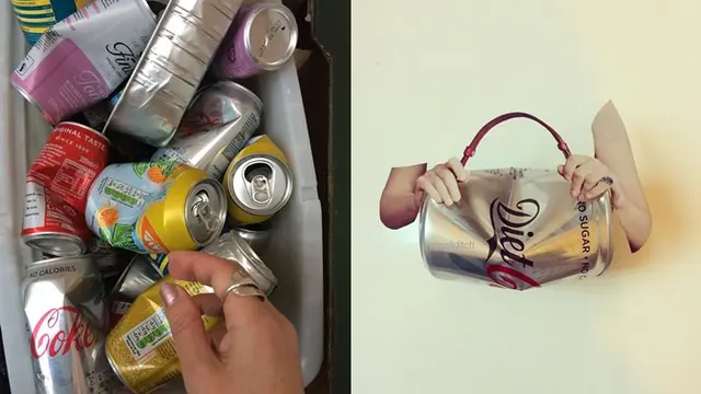Barang bekas tak hanya dibuang, seniman ini menggabungkan dengan sketsa. Hasilnya terlihat seperti tas.