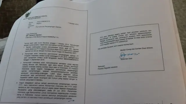 Ini Surat Menteri ESDM Soal Perpanjangan Operasional Freeport.