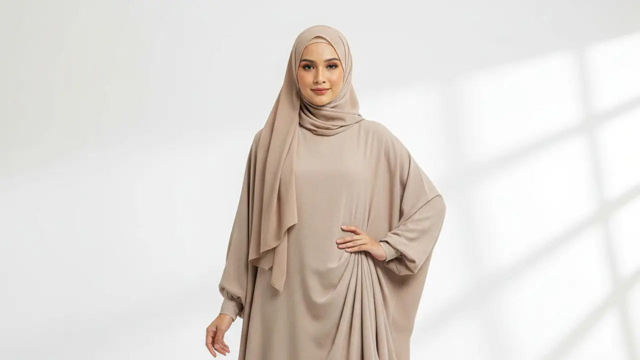 Model Gamis Polos Lebaran 2026. AI