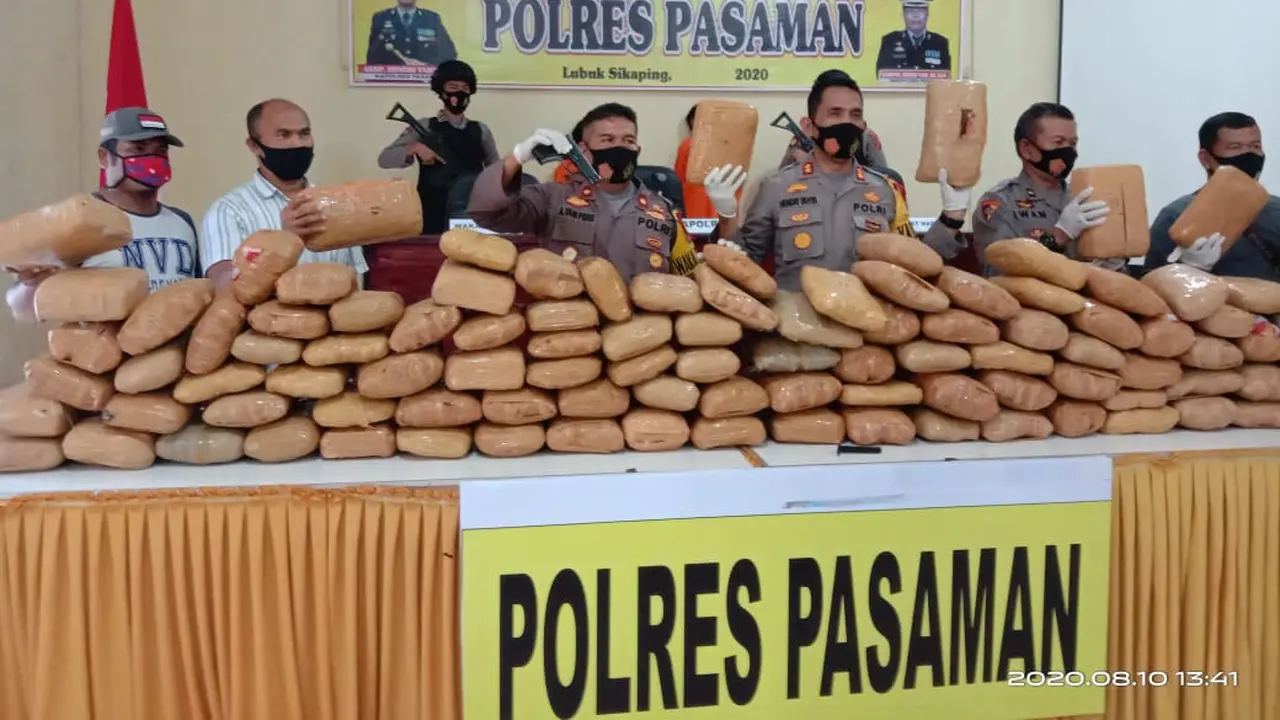 Kepolisian resor Pasaman menangkap dua tersangka yang membawa narkoba dari Sumatera Utara. (Liputan6.com/ Dok Polres Pasaman)