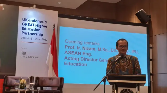 Plt. Direktur Jenderal Pendidikan Tinggi, Riset, dan Teknologi Nizam dalam acara UK-Indonesia Great Higher Education Partnership di Jakarta, Kamis (1/12/2022). (Dok. Kedubes Inggris)
