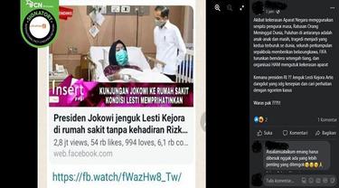 Gambar Tangkapan Layar Kabar Palsu Presiden Jokowi Jenguk Penyanyi Dangdut Lesti Kejora di Rumah Sakit (sumber: Facebook).