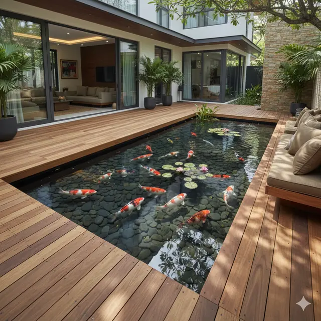 Model Kolam Ikan Koi Minimalis Depan Rumah (Foto: Gemini AI)