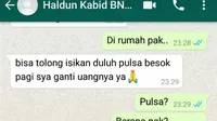 WA milik Plh Kabid Pemberantasan di BNN Riau AKBP Haldun yang diretas dan meminta pulsa. (Liputan6.com/M Syukur)