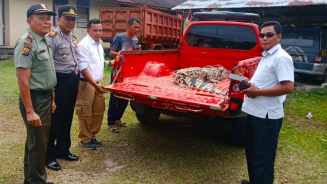 Petugas BBKSDA Riau mengevakuasi buaya yang mati ditangkap masyarakat Desa Sikakak, Kabupaten Kuantan Singingi. (Liputan6.com/Dok BBKSDA Riau/M Syukur)
