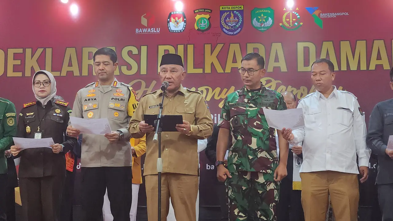 Walikota Depok, Mohammad Idris saat deklarasi damai Pilkada Depok di salah satu hotel Kota Depok.