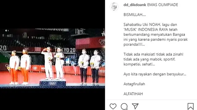 Dik Doank menyinggung Uki Eks NOAH saat lagu Indonesia Raya mengalun di ajang Olimpiade Tokyo 2020 (https://www.instagram.com/p/CSD-Vm-JWOX/)