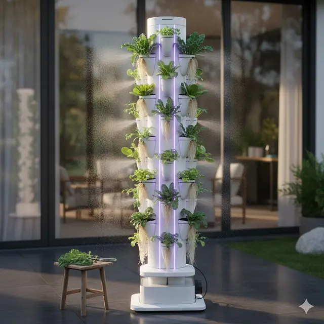 Kebun Menara (Tower Garden) Aeroponik (Gemini AI)