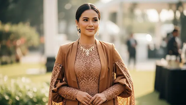 Long Dress Brokat Cokelat Latte Model Cape Dress + Outer Satin Bronze