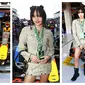 Foto kolase gaya Lisa Blackpink saat berfoto dengan mobil Red Bull Racing milik Max Verstappen saat Formula 1 GP Miami 2024 di Miami International Autodrome, Flordia, Amerika Serikat, Minggu (05/05/2024). (AFP/Getty Images/Mark Thompson)