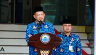 Menteri Dalam Negeri (Mendagri) Muhammad Tito Karnavian selaku Kepala BNPP memipin upacara peringatan HUT ke-14 Badan Nasional Pengelola Perbatasan (BNPP) pada Rabu (18/9)/Istimewa.