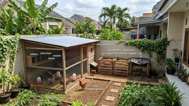 Desain Kandang Ayam dan Area Kompos dalam Satu Lahan (AI Generated)