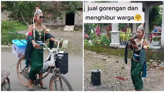 Unik, Penjual Gorengan Ini Berdandan dengan Kostum Nyi Roro Kidul saat Berdagang