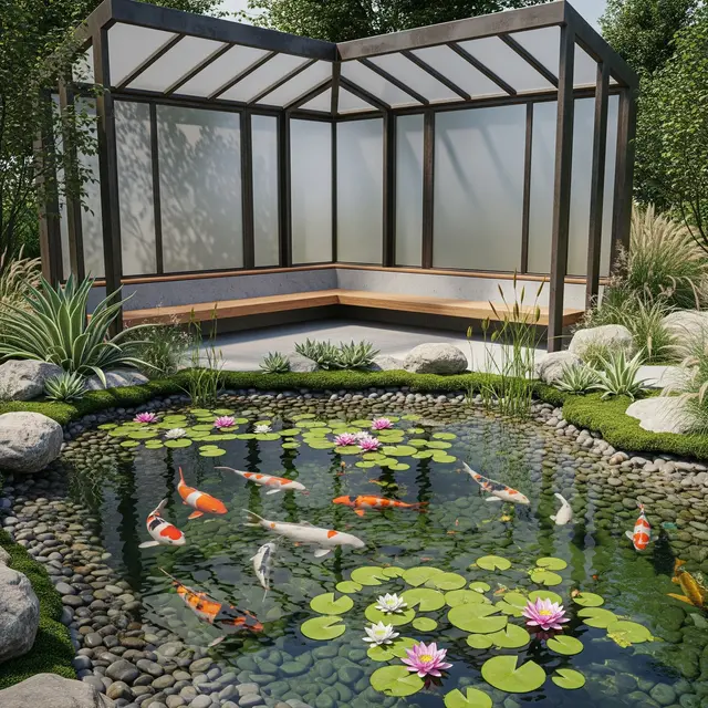Model Kolam Ikan dengan Gazebo