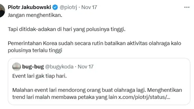 Pria Ekspatriat Keluhkan Polusi Udara Jakarta Makin Memburuk, Minta Festival Lari Dibatalkan