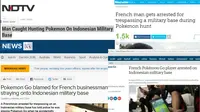 Media asing yang menyoroti ulah WNA Prancis bermain pokemon di Kodim Cirebon. (Berbagai Sumber)