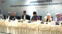 Direktur Utama PT PLN (Persero) Darmawan Prasodjo, dalam konferensi pers dukungan pengembangan ekosistem KBLBB, di Kantor PLN, Jumat (10/3/2023). PT PLN (Persero) memfasilitasi pembelian Kendaraan Bermotor Listrik Berbasis Baterai (KBLBB) bersubsidi melalui aplikasi PLN mobile.
