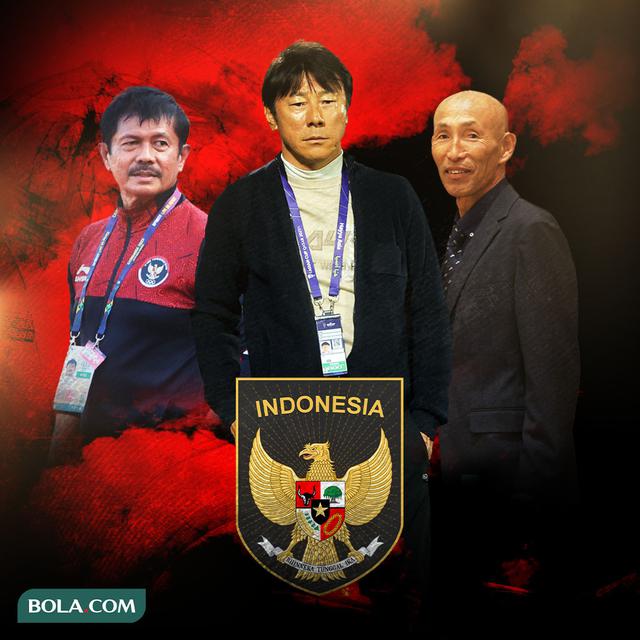 Timnas Indonesia - Shin Taae-yong diapit Indra Sjafri dan Satoru Mochizuki
