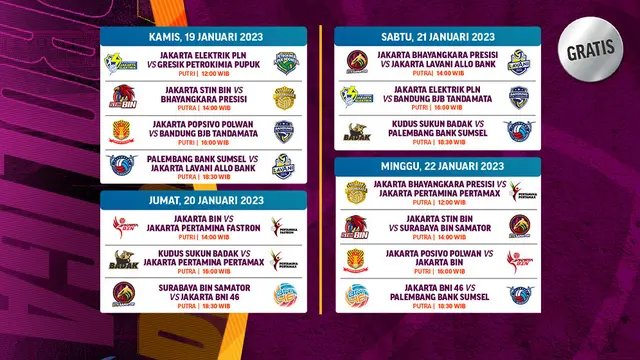 Jadwal dan Live Streaming Proliga 2023 Putaran Pertama Pekan Ketiga di Vidio, 19-22 Januari 2023