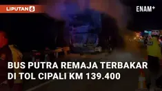 Bus Putra Remaja Sentosa terbakar di Tol Cipali KM 139.400, Desa Cikawung, (26/12/2024). Peristiwa terjadi pukul 00.30 WIB, semua penumpang berhasil dievakuasi oleh pengemudi