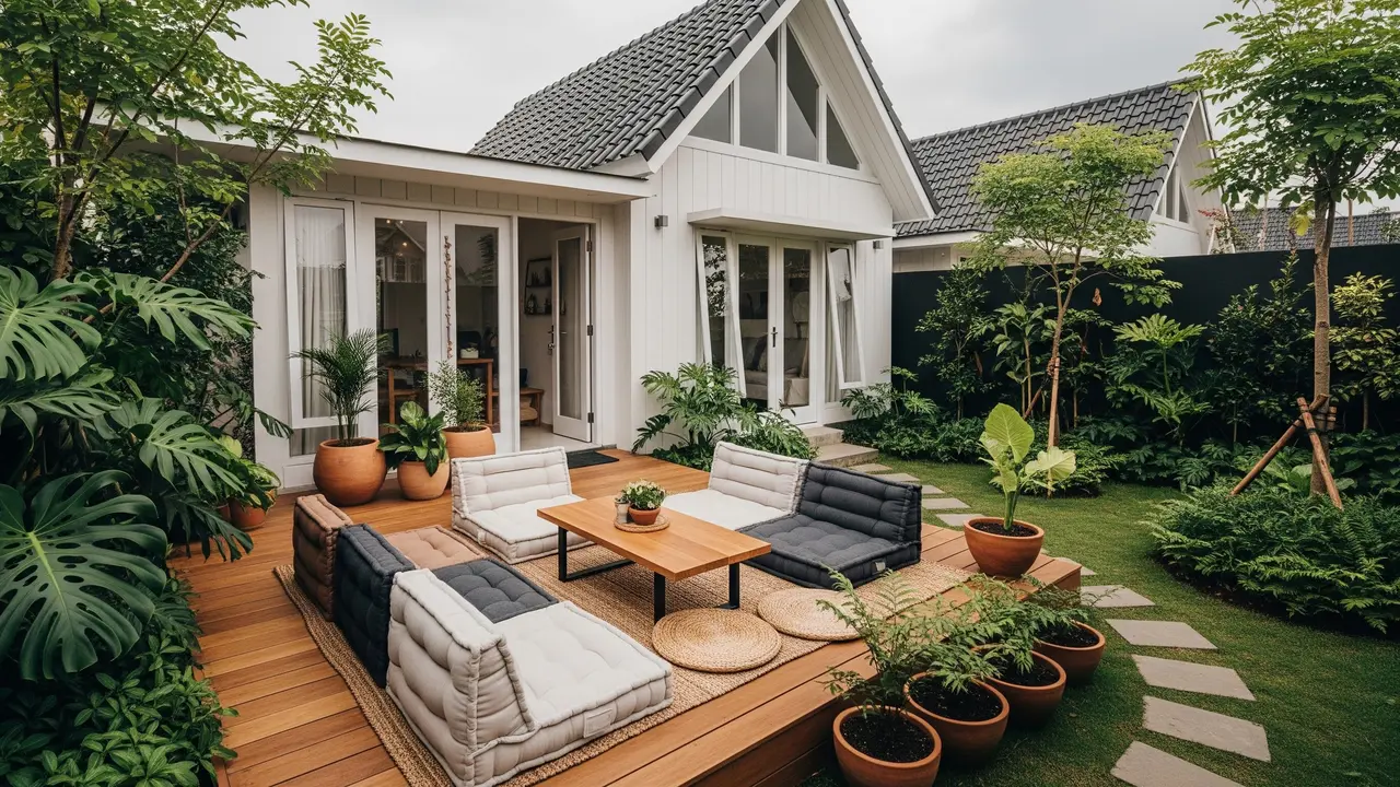 Contoh Rumah Kecil Type 45 dengan Taman Samping dan Teras Lesehan