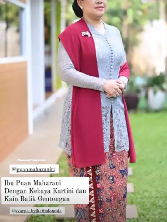 <p>Kebaya yang dikenakan Puan Maharani untuk menghadiri Upacara HUT ke-77 RI merupakan rancangan Didiet Maulana sendiri dari lininya Svarna by Ikat Indonesia. Kebaya dengan detail kerah V yini juga banyak dikenal dengan nama Kebaya Kartini, karena semasa hidupnya, Ibu Kartini sering mengenakan kebaya ini.</p>
