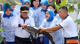 Citizen6, Surabaya: Perlombaan mancing ditandai dengan pelepasan seekor ikan lele besar (Markot) seberat 6 Kg oleh Ketua Pengurus Gabungan Jalasenastri Korps Marinir. (Pengirim: Budi Abdillah). 