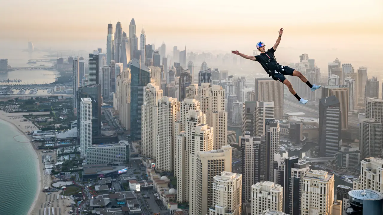 Brian Grubb Pecahkan Rekor Wakeskating dan BASE Jumping di Kolam Renang Tertinggi di Dunia