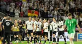 Pemain Jerman merayakan keunggulan sementara 2-1 dalam pertandingan kualifikasi Piala Dunia 2026 zona Eropa grup A melawan Irlandia Utara di RheinEnergieStadion, Jerman, pada 7 September 2025 waktu setempat atau Senin (8/9/2025) dini hari WIB. (INA FASSBENDER/AFP)