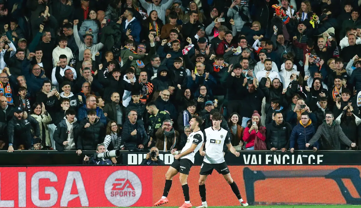 Real Madrid harus tertinggal lebih dulu akibat gol Hugo Duro di babak pertama. (AP Photo/Alberto Saiz)