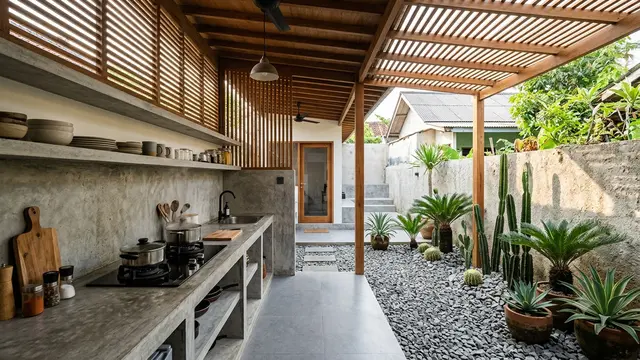 Desain Dapur dengan Taman Kering