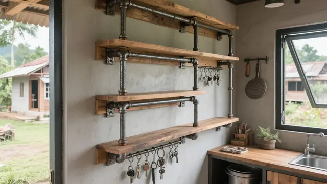 Rak dari Pipa Besi dan Kayu yang Praktis