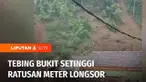 Tebing bukit setinggi ratusan meter di Meleber, Kuningan, Jawa Barat, longsor pada Jumat petang. Meskipun tidak ada korban jiwa, namun material longsor mengancam permukiman di bawahnya, serta menutup anak sungai.