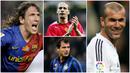 Berikut ini para pemain legendaris bernomor punggung lima terbaik sepanjang masa. Ada Rio Ferdinand, Zinedine Zidane dan Carles Puyol. (Foto Kolase AP dan AFP)