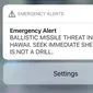 Notifikasi ancaman misil di Hawaii (13/1/2018) yang ternyata sebuah 'false alarm' alias imbauan palsu (supplied via The New York Times)