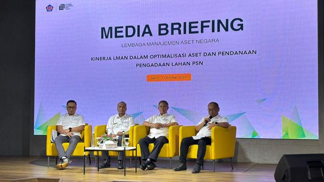 Konferensi pers Capaian Kinerja Optimalisasi Aset Negara, di Kantor LMAN, Jakarta Pusat, Senin (7/10/2024). (Foto: Liputan6.com/Tira Santia)