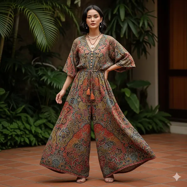 Jumpsuit Batik Wide-Leg Boho