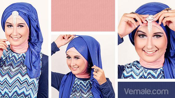 Tips Jilbab Pesta Gaya Turban Dengan Pashmina Metalik Beauty Fimela Com