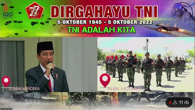 Presiden Joko Widodo atau Jokowi berbincang dengan prajurit TNI yang bertugas di pos lintas batas negara (PLBN) secara virtual.
