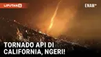 Tornado api kecil terlihat saat kebakaran Palisades Fire melahap San Fernando Valley, California. Api semakin mendekati jalur Interstate 405 dan kawasan Getty, memaksa evakuasi tambahan.