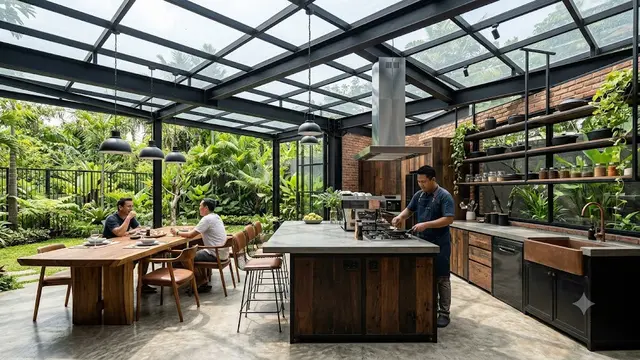 Ide Dapur Semi Outdoor dengan Atap Transparan (AI Generated)