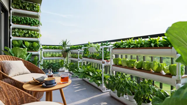 Inspirasi Rumah dengan Kebun Pangan Mengelilingi Teras (AI)