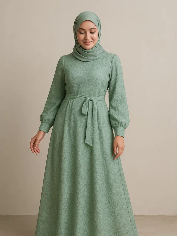 Gamis Brokat Islami Warna Sage (ChatGPT)