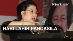  Saat menutup pidato Hari Lahir Pancasila, di gedung Merdeka Bandung, Jawa Barat, Megawati menangis teringat Bung Karno 